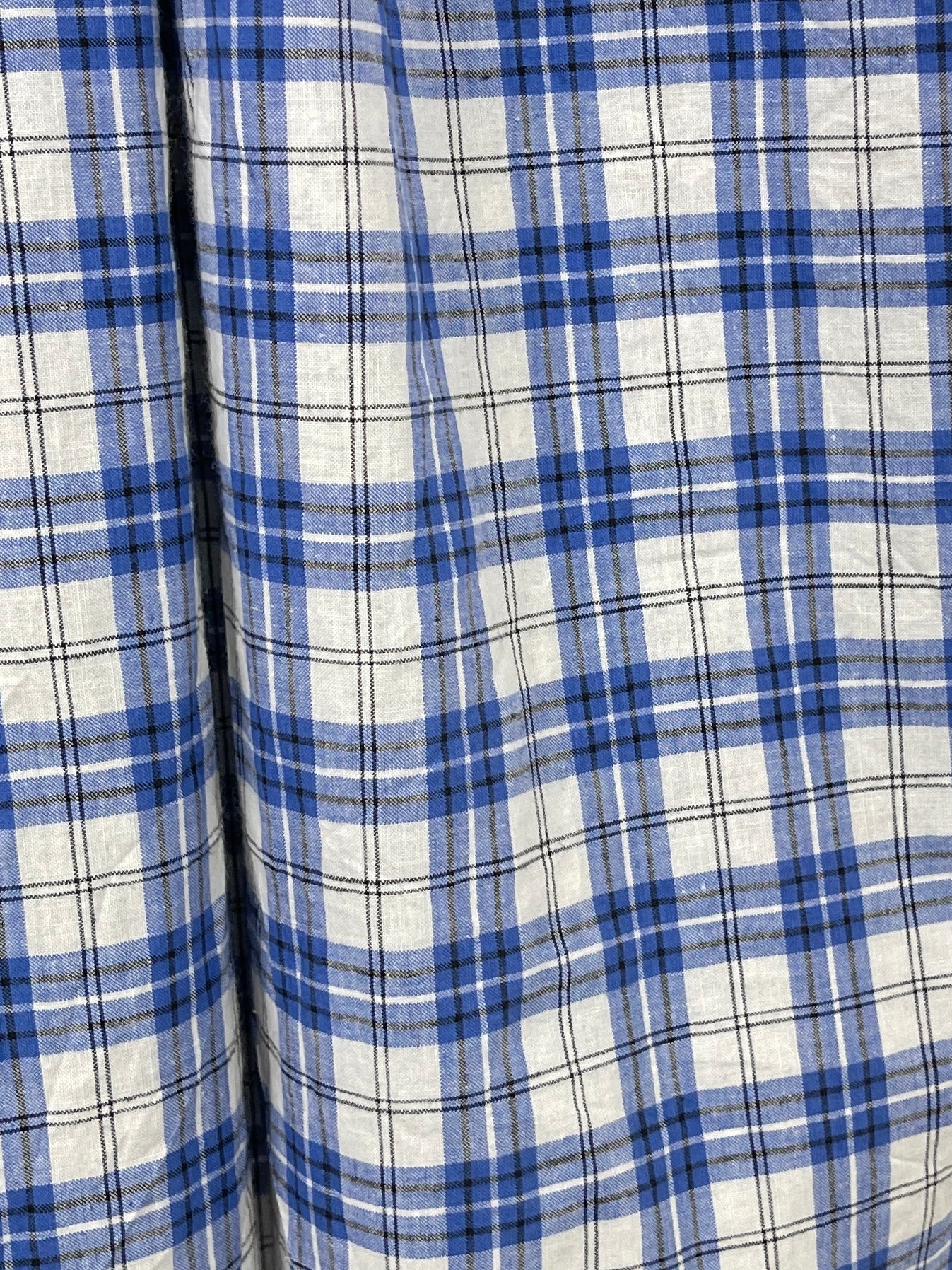 WHITE, BLUE AND BLACK CHECKED SHIRT DRESS - SIZE S
