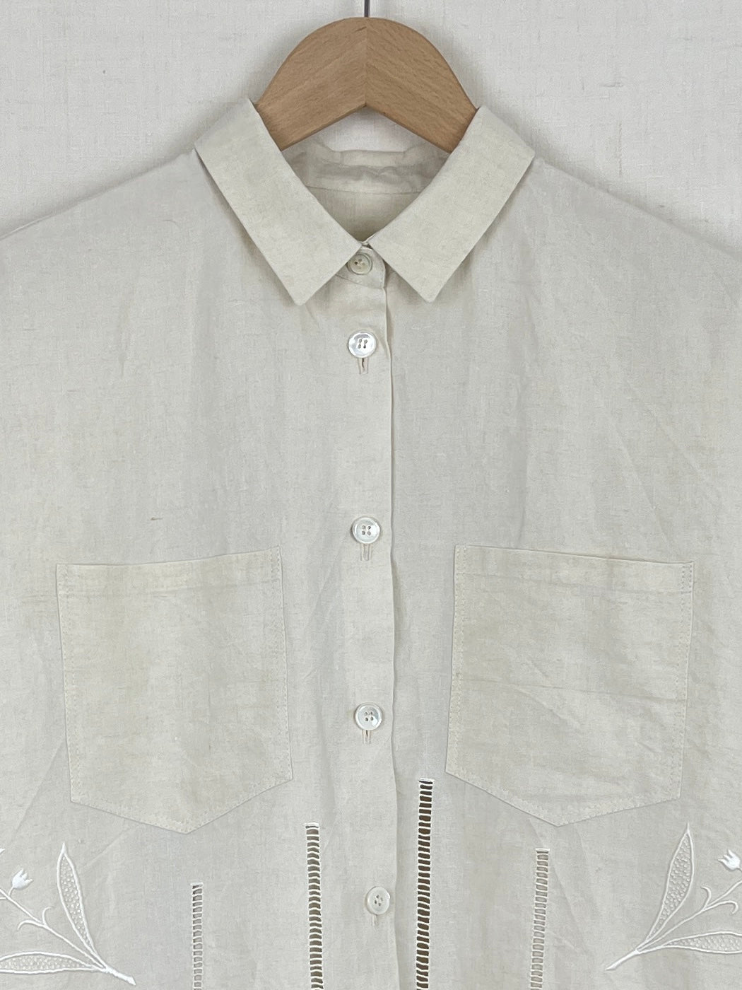 EMBROIDERED SHEET SHIRT DRESS - SIZE S