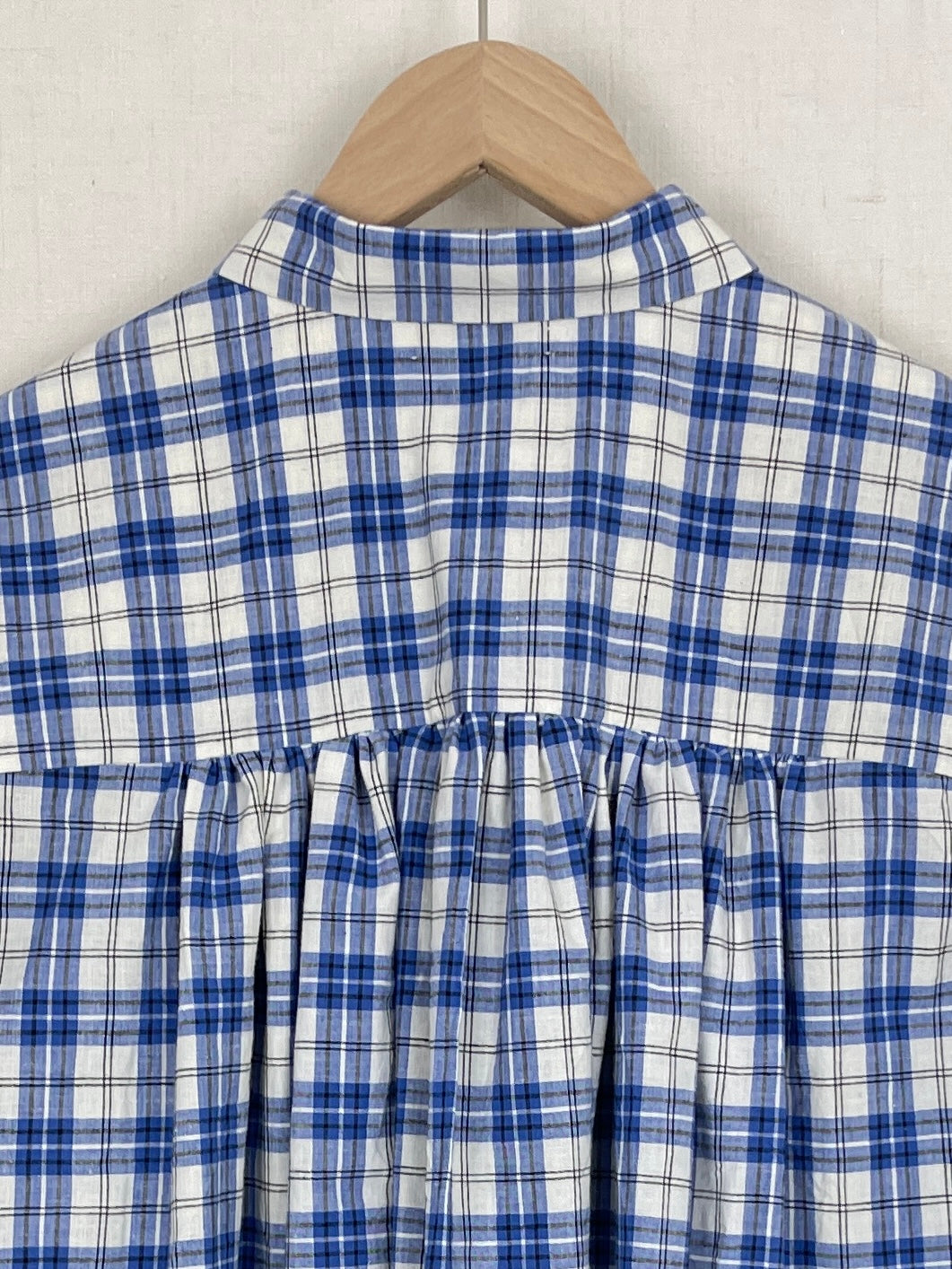 WHITE, BLUE AND BLACK CHECKED SHIRT DRESS - SIZE S