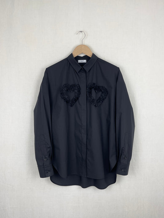 BLACK RUFFLED SHIRT - SIZE S/M