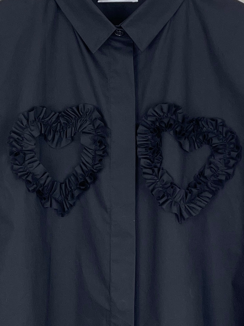 BLACK RUFFLED SHIRT - SIZE S/M