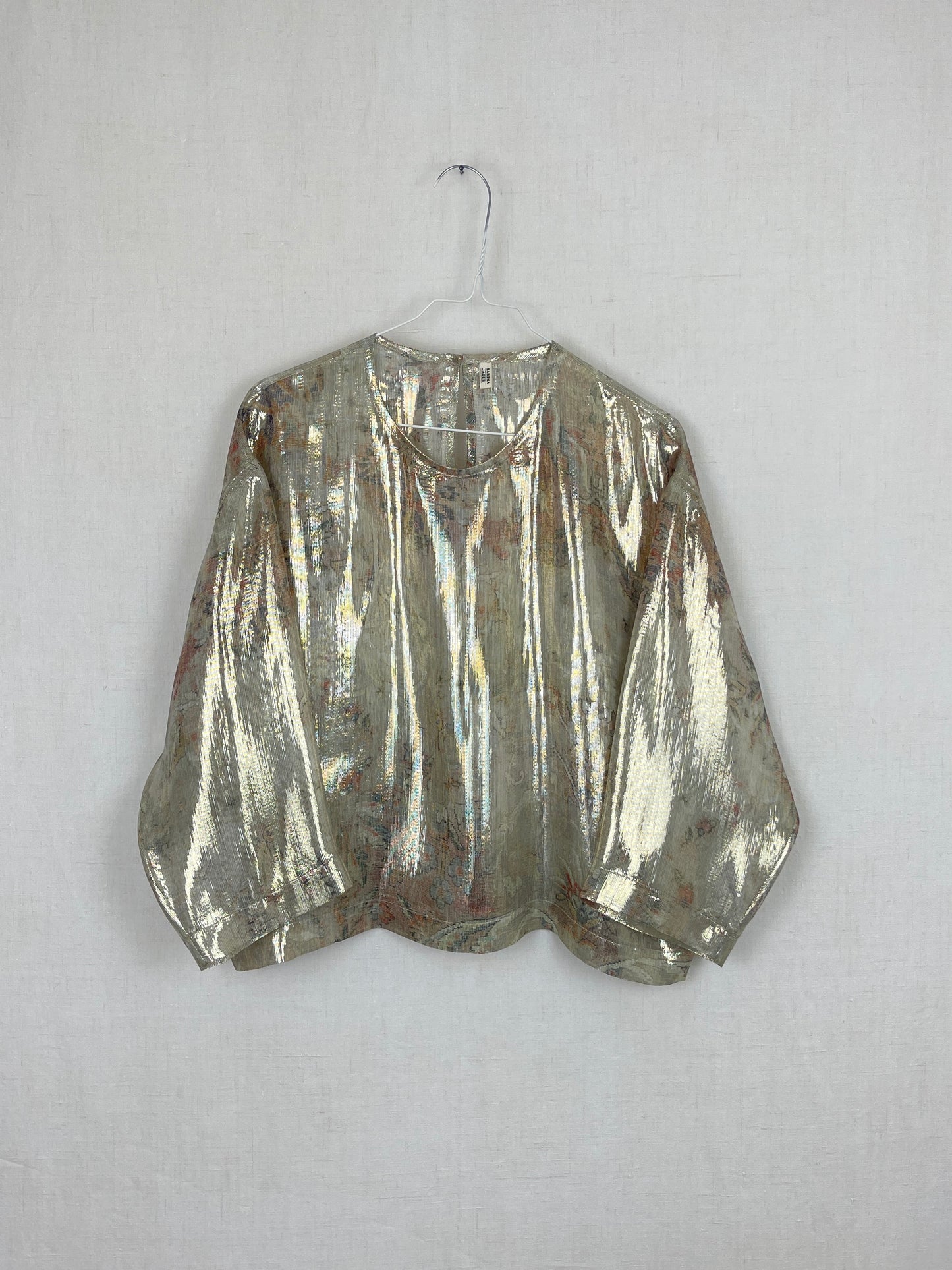 LONG-SLEEVED GLITTERY SILK TOP WITH METALLIC STRIPES - ONE SIZE