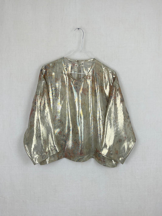 LONG-SLEEVED GLITTERY SILK TOP WITH METALLIC STRIPES - ONE SIZE
