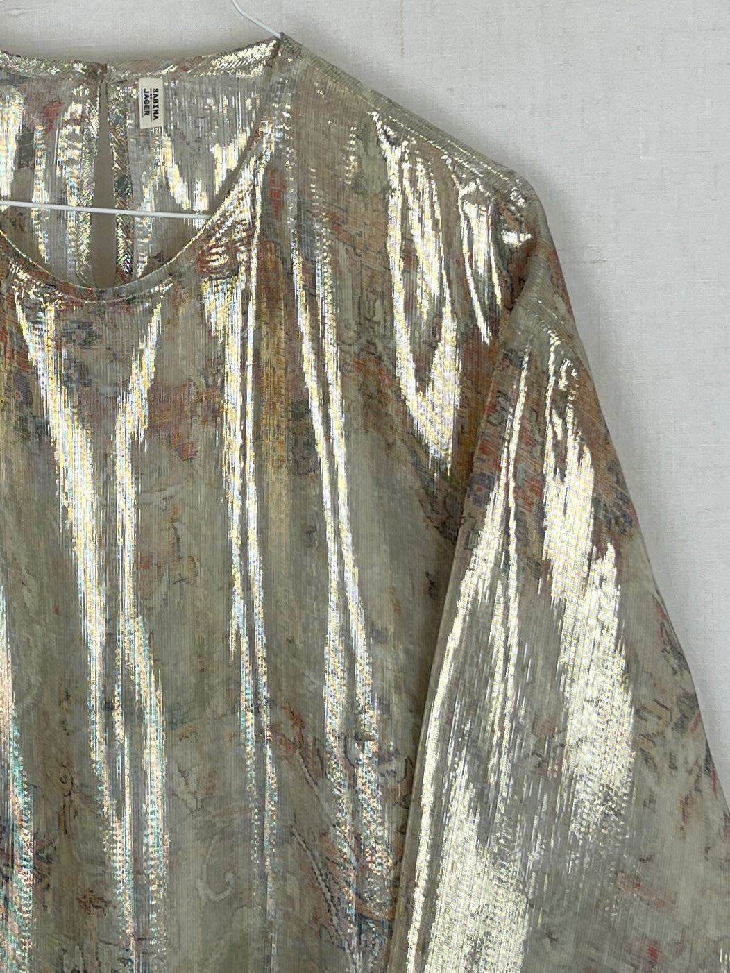 LONG-SLEEVED GLITTERY SILK TOP WITH METALLIC STRIPES - ONE SIZE