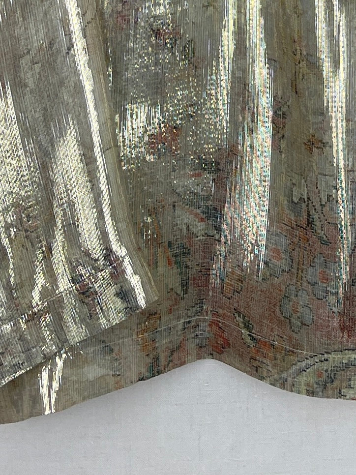 LONG-SLEEVED GLITTERY SILK TOP WITH METALLIC STRIPES - ONE SIZE