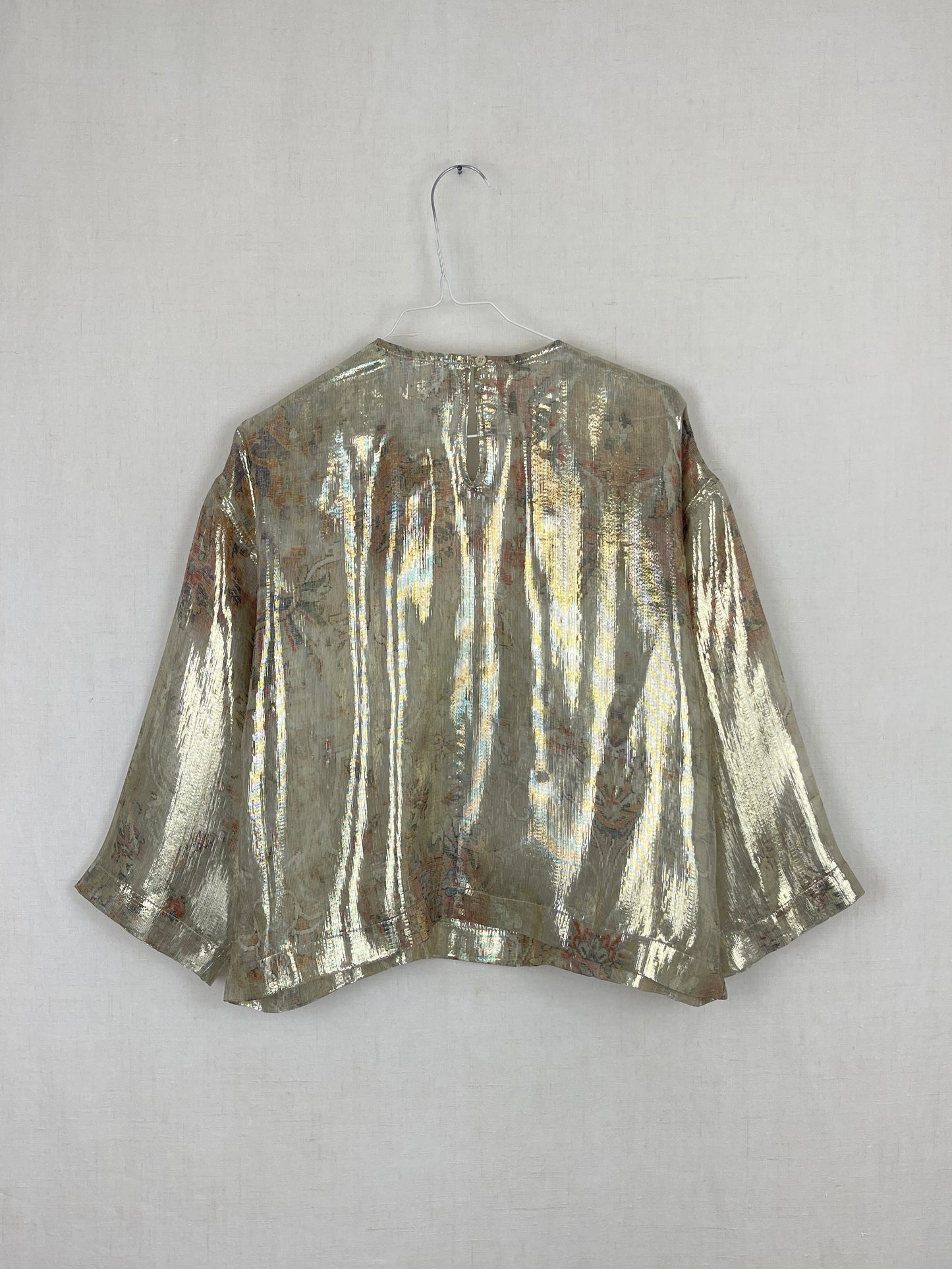 LONG-SLEEVED GLITTERY SILK TOP WITH METALLIC STRIPES - ONE SIZE