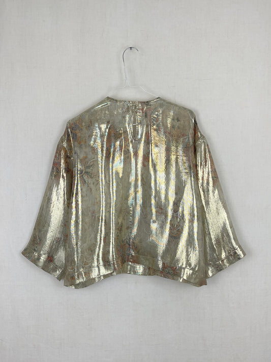 LONG-SLEEVED GLITTERY SILK TOP WITH METALLIC STRIPES - ONE SIZE