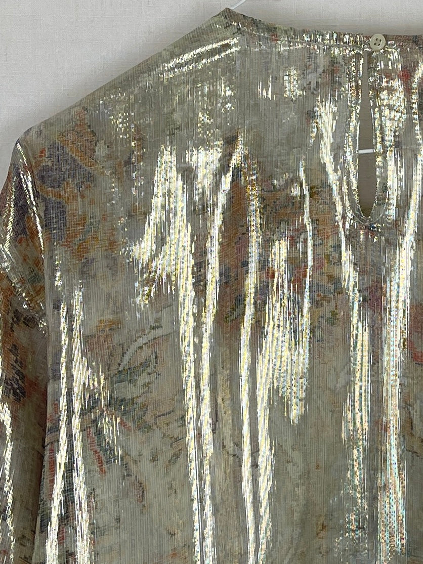 LONG-SLEEVED GLITTERY SILK TOP WITH METALLIC STRIPES - ONE SIZE