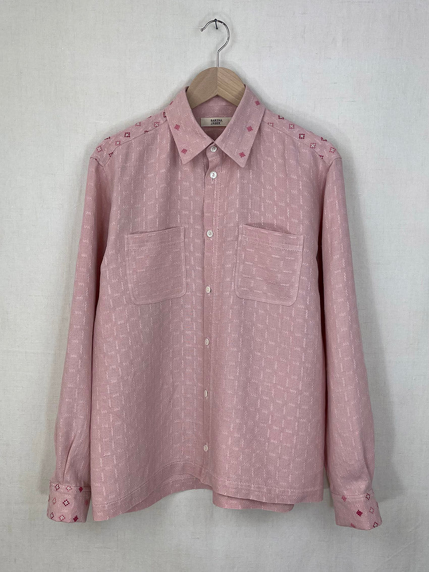 EMBROIDERED LIGHT PINK TABLECLOTH OVERSHIRT - SIZE 48