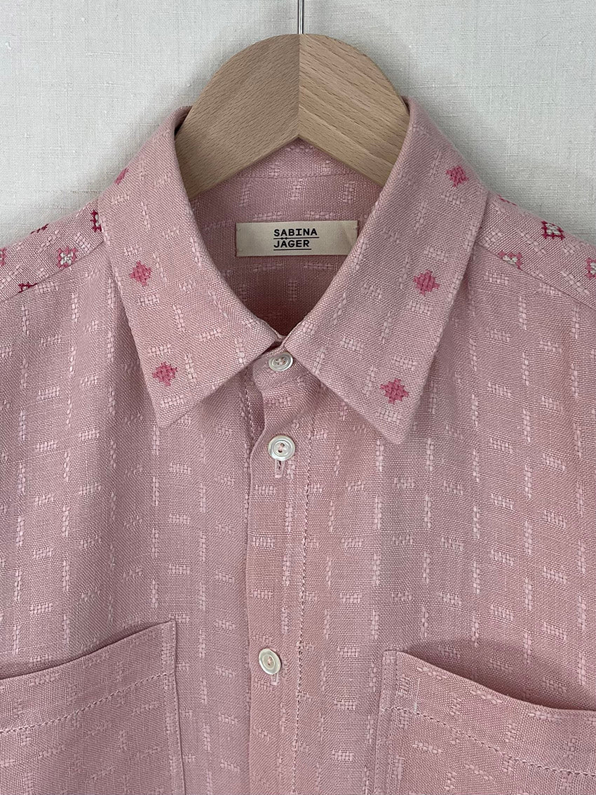 EMBROIDERED LIGHT PINK TABLECLOTH OVERSHIRT - SIZE 48