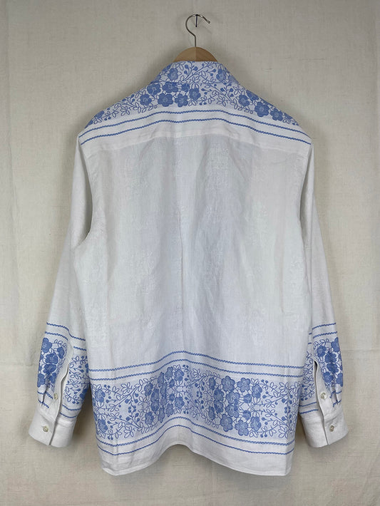 TABLECLOTH SHIRT WITH LIGHT BLUE FLOWERED BORDER - SIZE 52