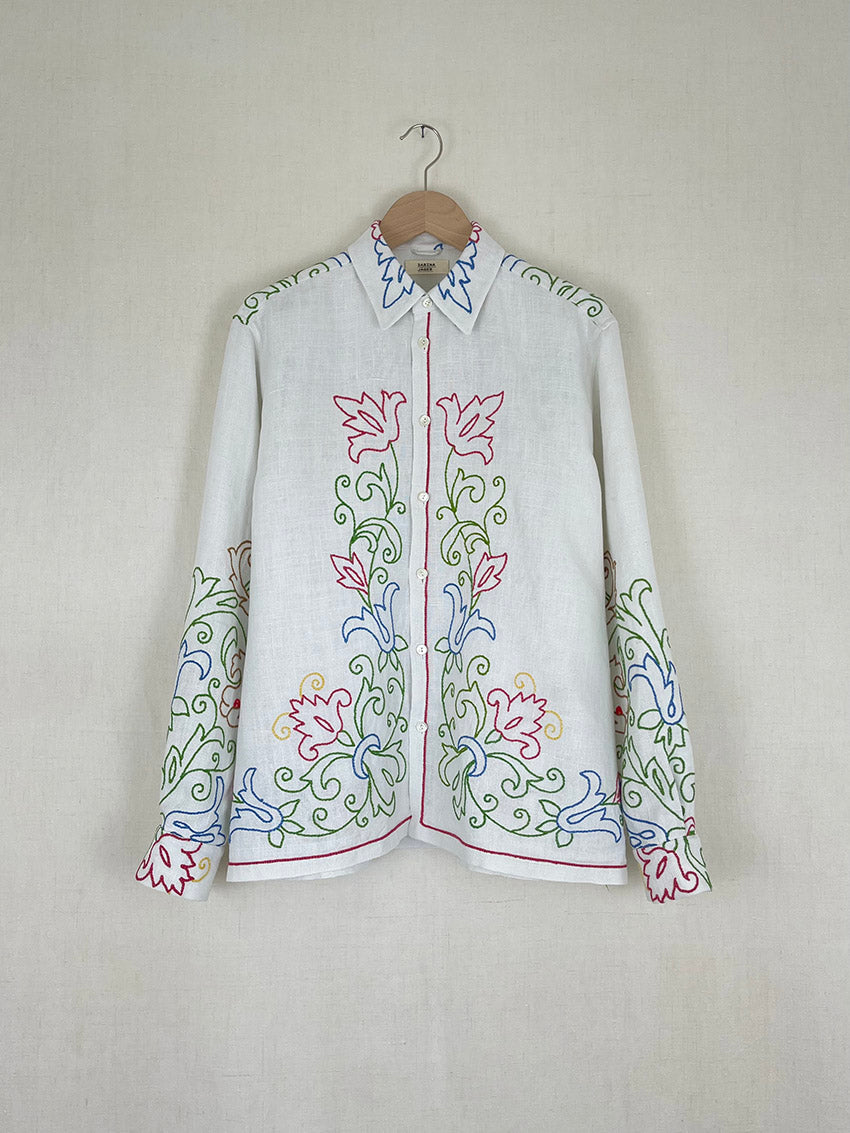 EMBROIDERED LINEN TABLECLOTH SHIRT - SIZE 48