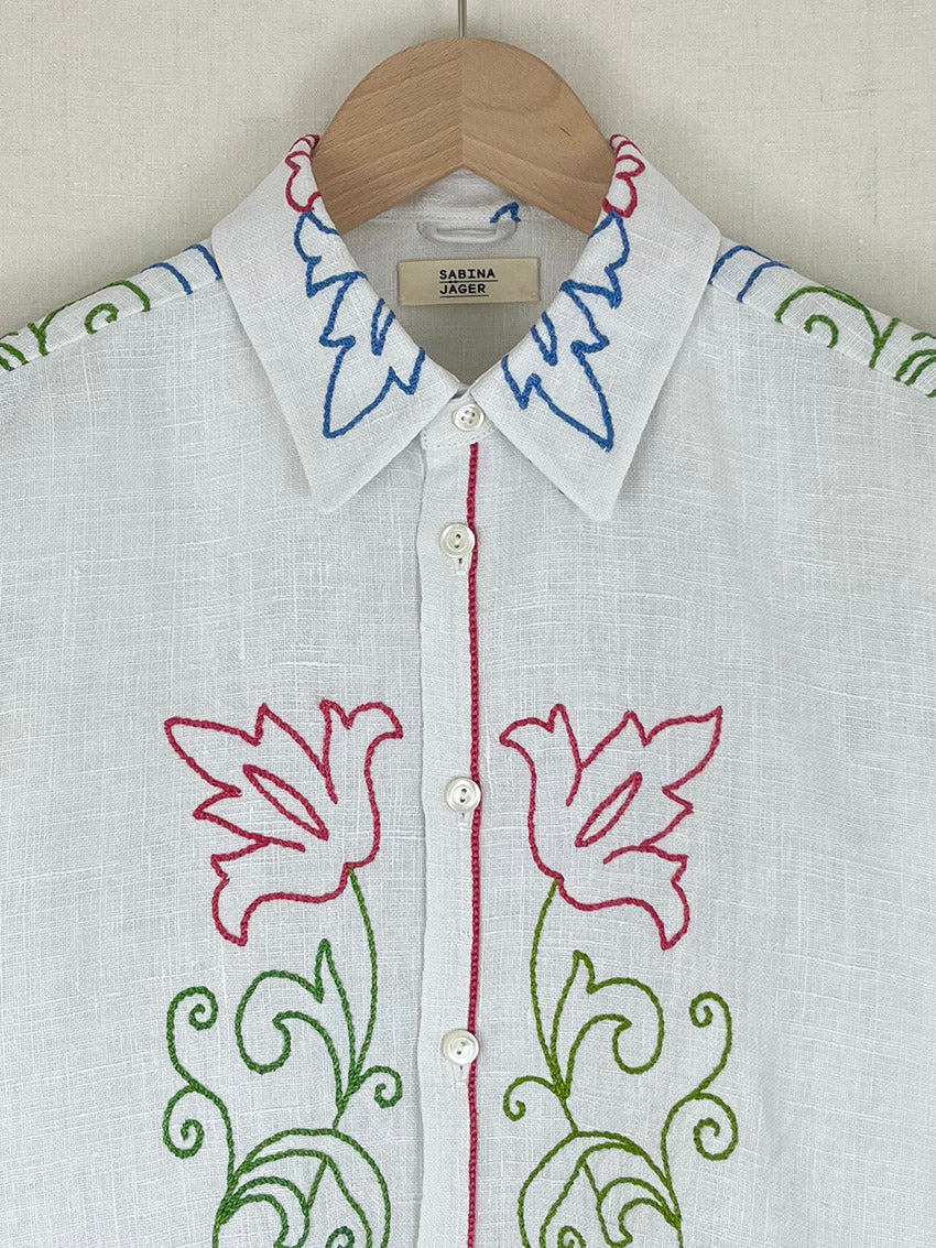 EMBROIDERED LINEN TABLECLOTH SHIRT - SIZE 48