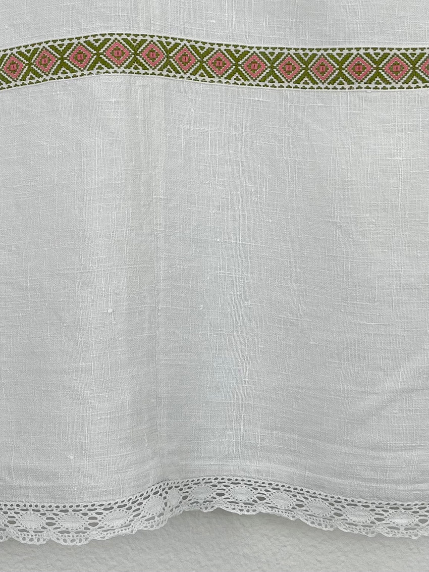 LINEN TABLECLOTH SHIRT WITH ORNAMENTAL RIBBON- SIZE 44