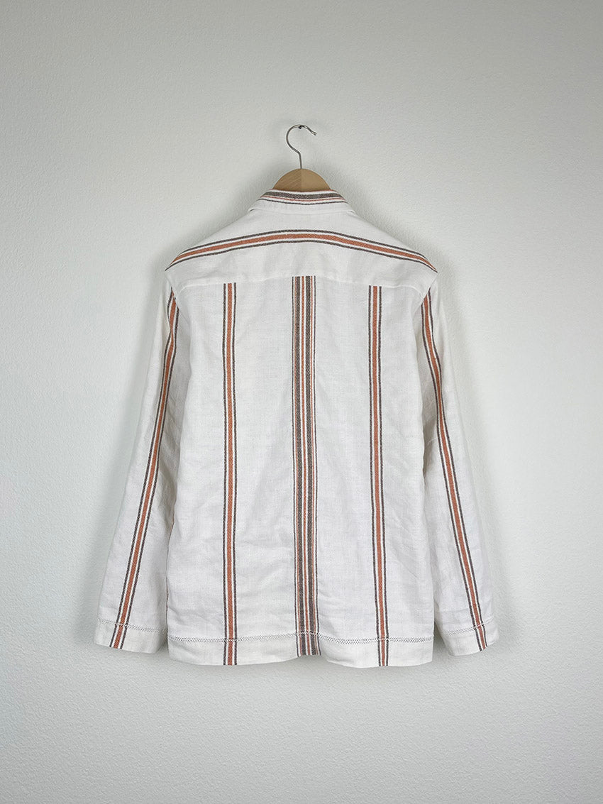 BROWN STRIPED TABLECLOTH OVERSHIRT - SIZE 48