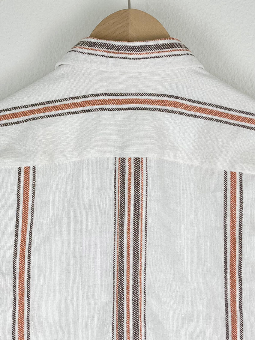 BROWN STRIPED TABLECLOTH OVERSHIRT - SIZE 48