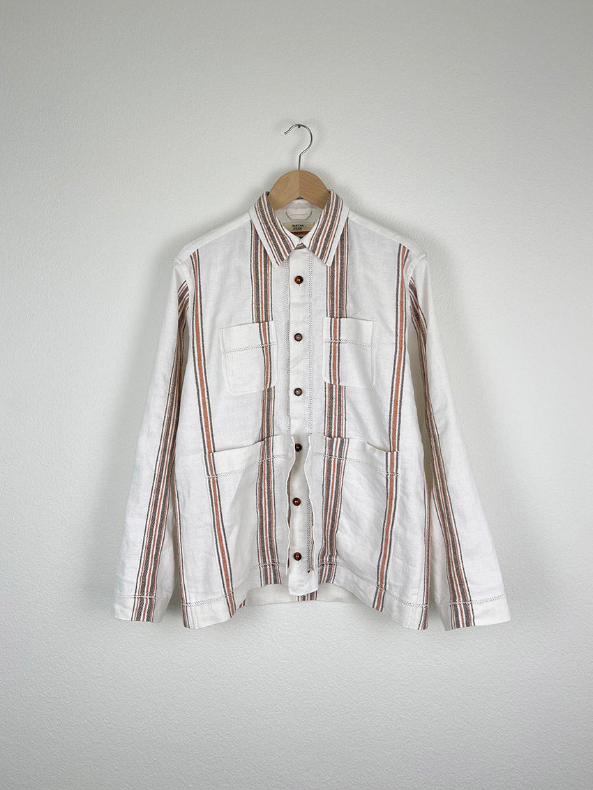 BROWN STRIPED TABLECLOTH OVERSHIRT - SIZE 48