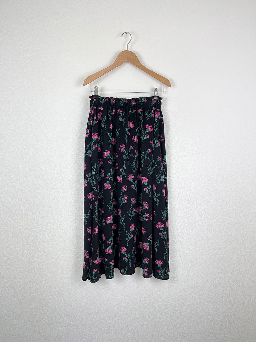 PINK FLOWER SILK SKIRT - SIZE S