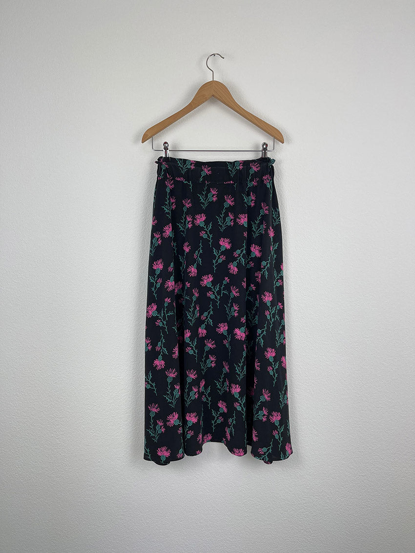 PINK FLOWER SILK SKIRT - SIZE S