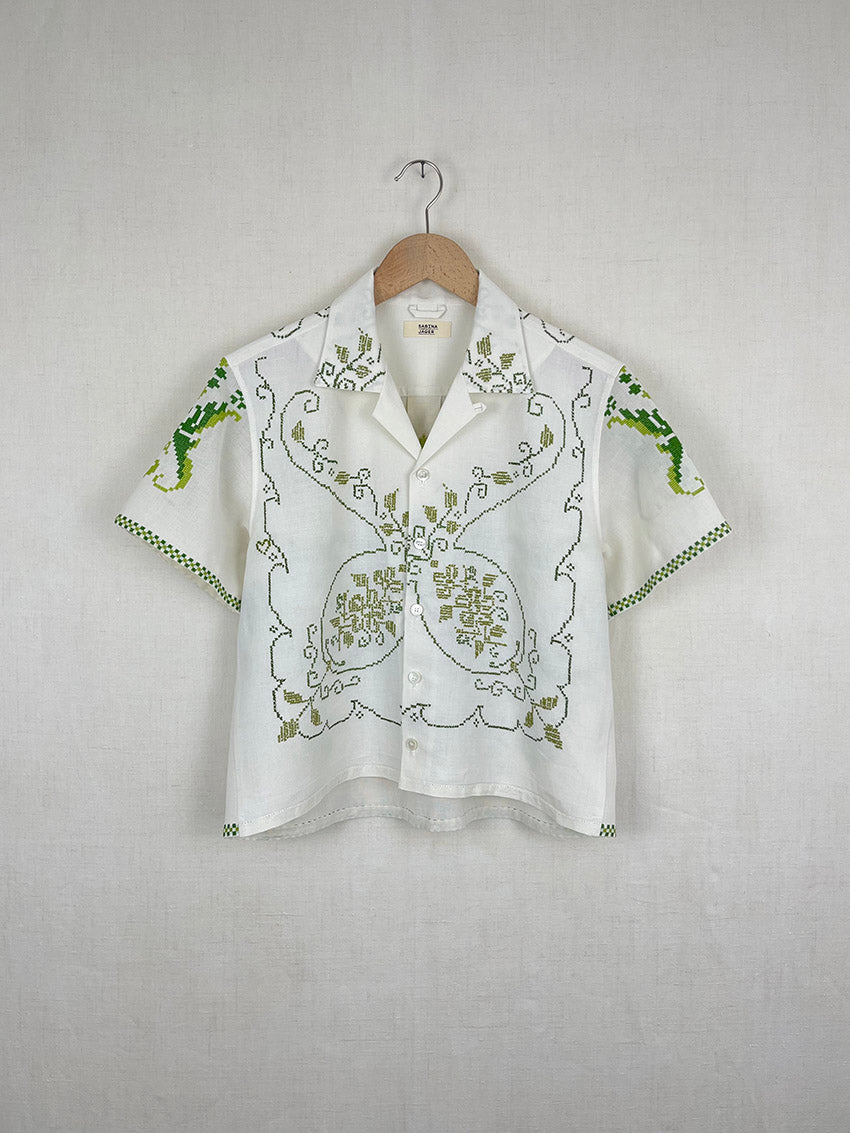 TABLECLOTH SHIRT WITH GREEN CROSS STITCH - SIZE 44