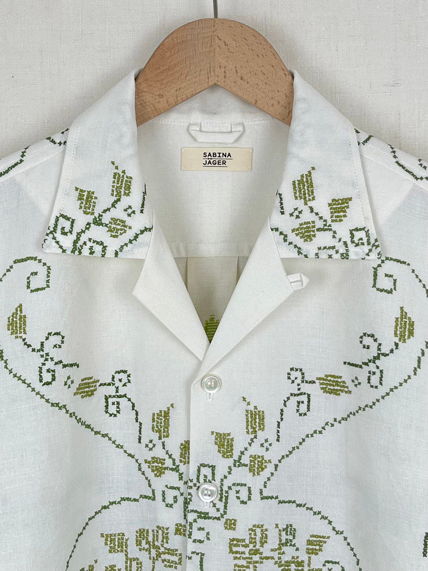 TABLECLOTH SHIRT WITH GREEN CROSS STITCH - SIZE 44