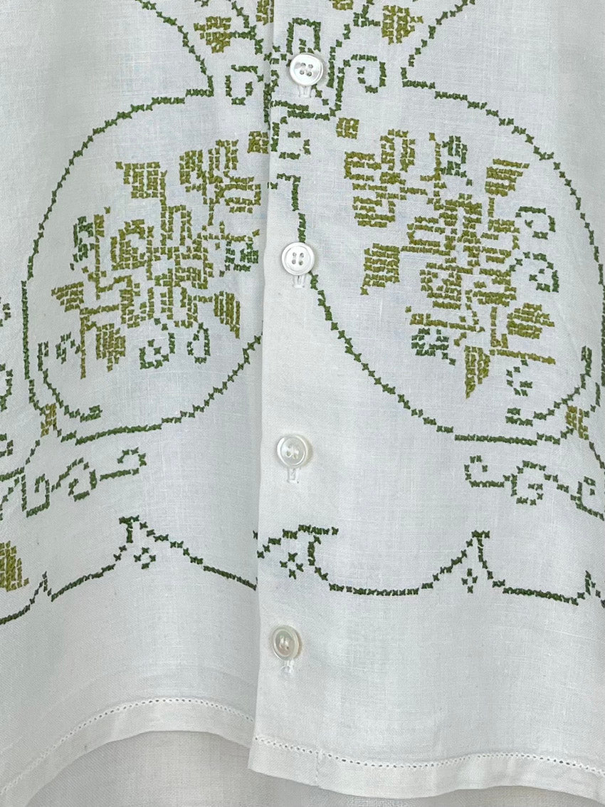 TABLECLOTH SHIRT WITH GREEN CROSS STITCH - SIZE 44