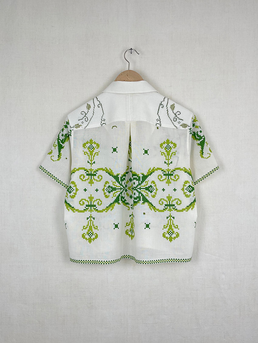 TABLECLOTH SHIRT WITH GREEN CROSS STITCH - SIZE 44