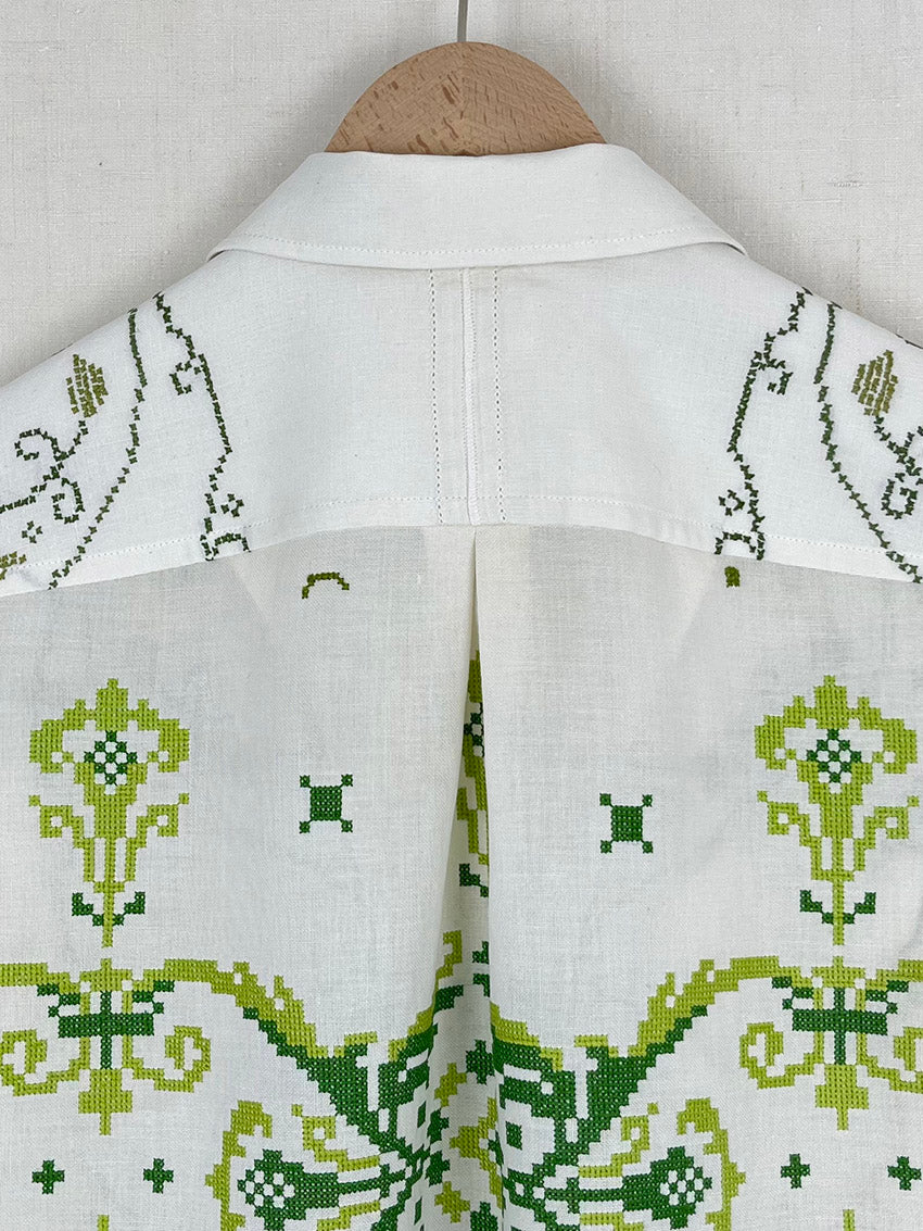 TABLECLOTH SHIRT WITH GREEN CROSS STITCH - SIZE 44