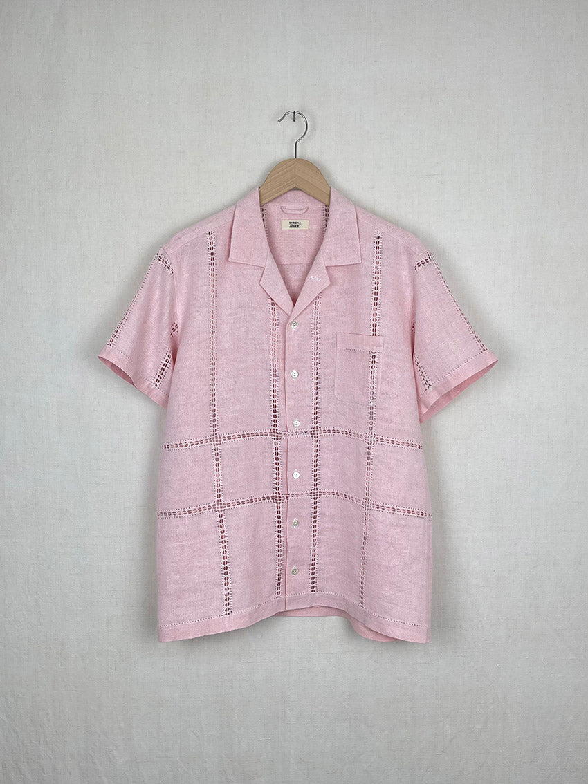 PINK HOLE EMBROIDERY TABLECLOTH SHIRT - SIZE 48