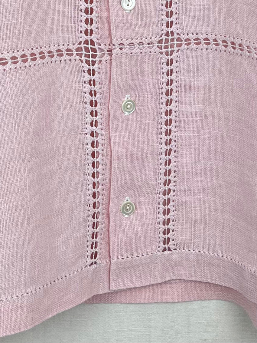 PINK HOLE EMBROIDERY TABLECLOTH SHIRT - SIZE 48