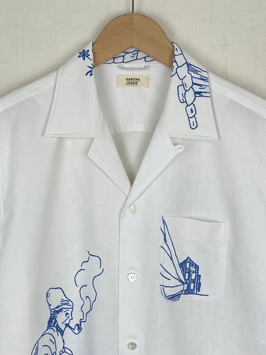 BLUE EMBROIDERED TOWEL SHIRT - SIZE 48