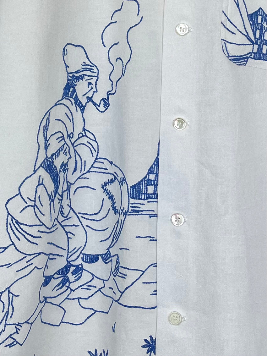 BLUE EMBROIDERED TOWEL SHIRT - SIZE 48