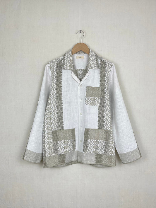 WHITE TABLECLOTH WITH INTERWOVEN STRIPES OVERSHIRT - SIZE 44