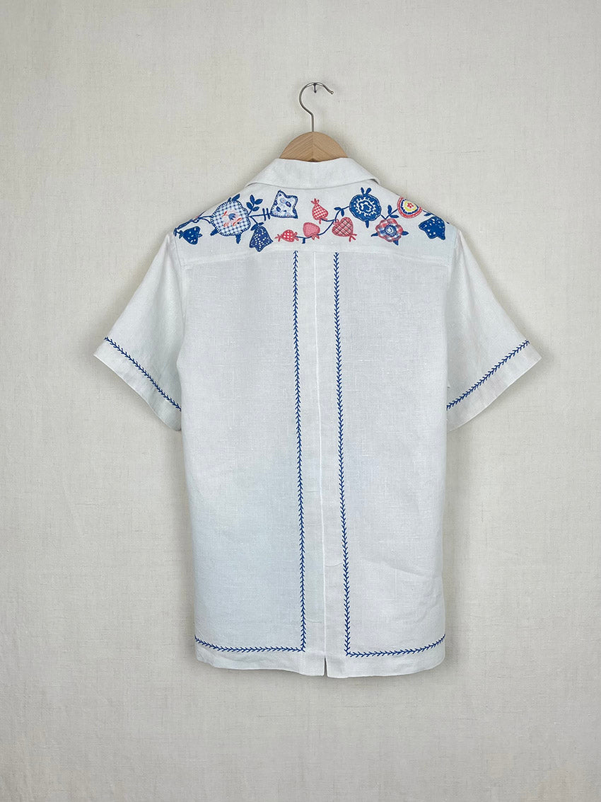 FLORAL EMBROIDERED TABLECLOTH SHIRT - SIZE 44