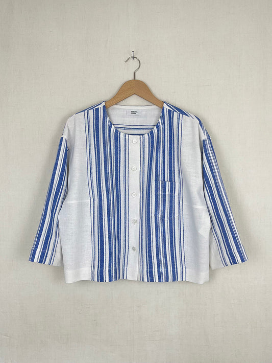 BLUE STRIPED TABLECLOTH JACKET - SIZE L