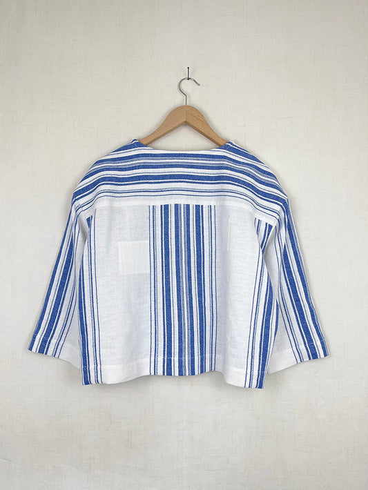 BLUE STRIPED TABLECLOTH JACKET - SIZE L