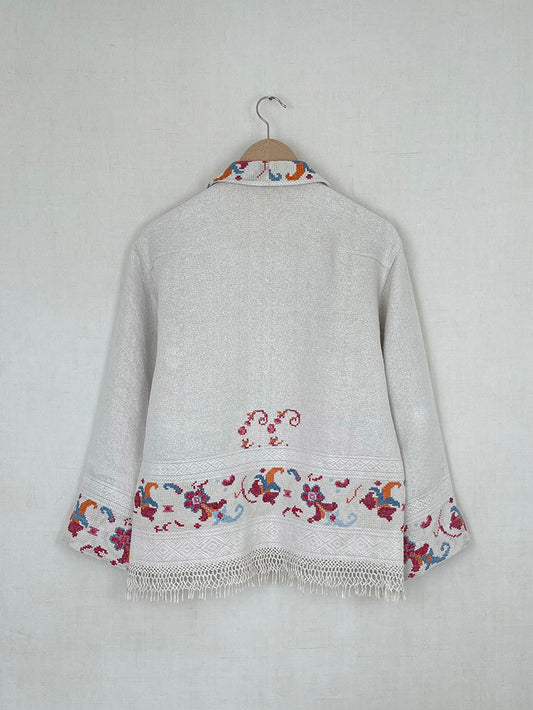 CROSS STITCH TABLECLOTH JACKET - SIZE 48