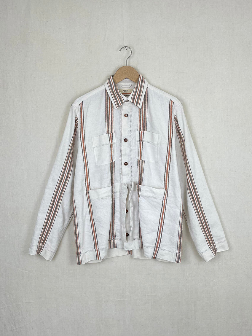 BROWN STRIPED TABLECLOTH OVERSHIRT - SIZE 48