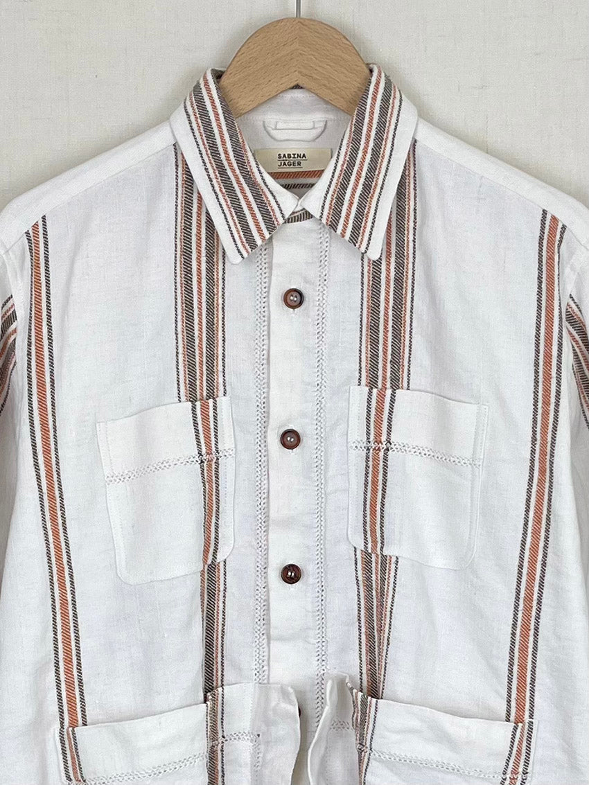 BROWN STRIPED TABLECLOTH OVERSHIRT - SIZE 48