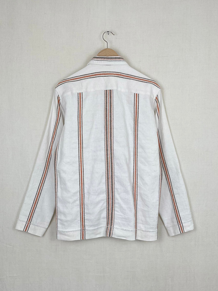 BROWN STRIPED TABLECLOTH OVERSHIRT - SIZE 48