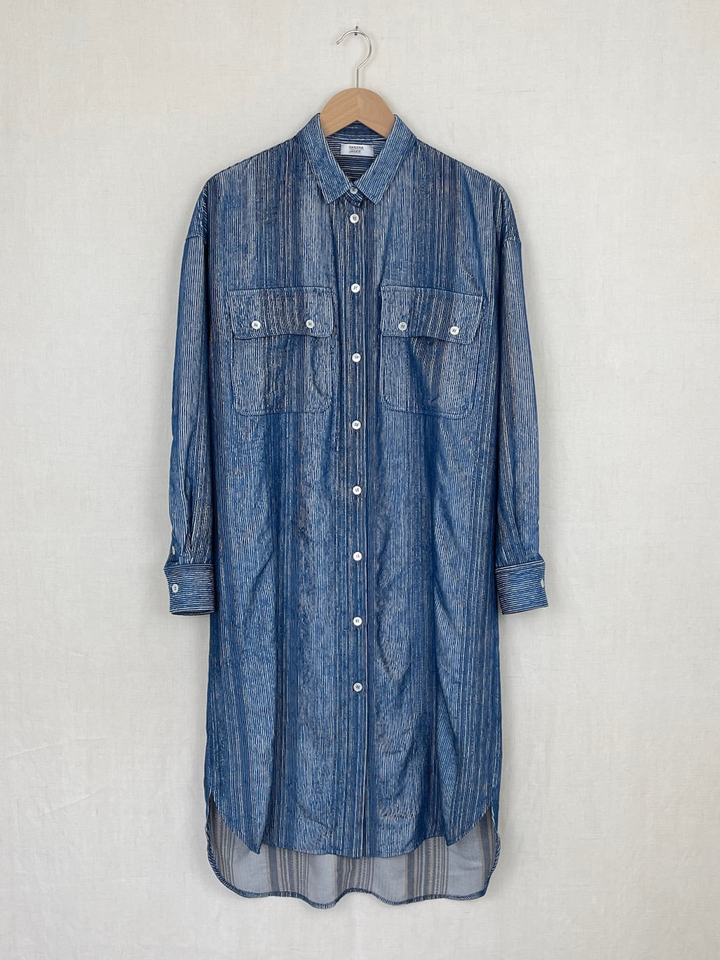 BLUE VELVET STRIPED SHIRT DRESS- SIZE S