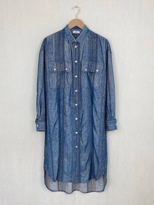 BLUE VELVET STRIPED SHIRT DRESS- SIZE S