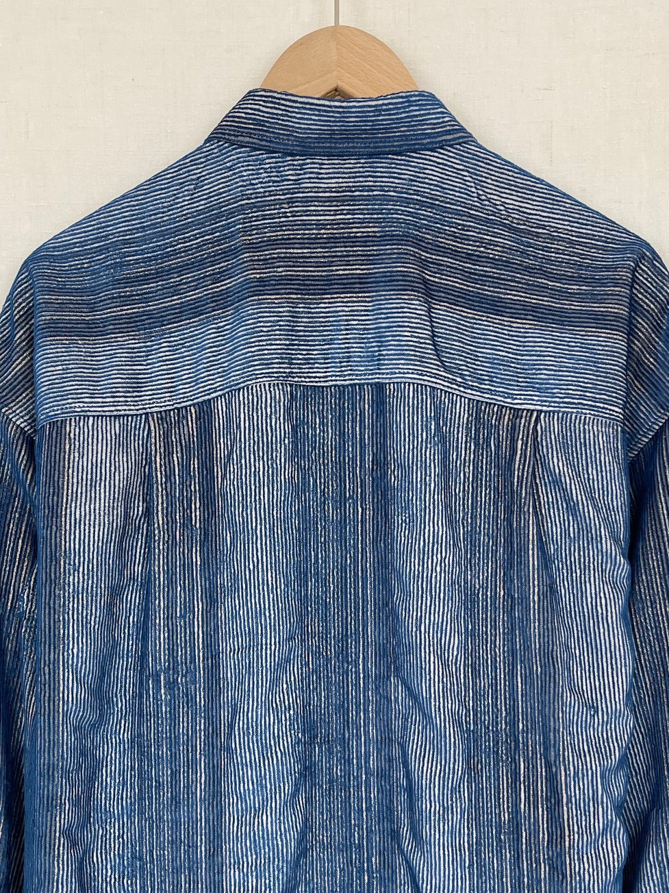 BLUE VELVET STRIPED SHIRT DRESS- SIZE S