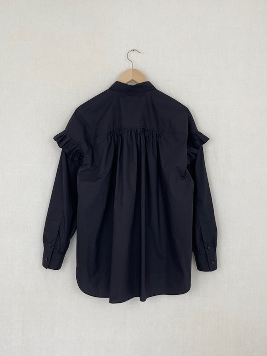 BLACK RUFFLED SHIRT - SIZE S