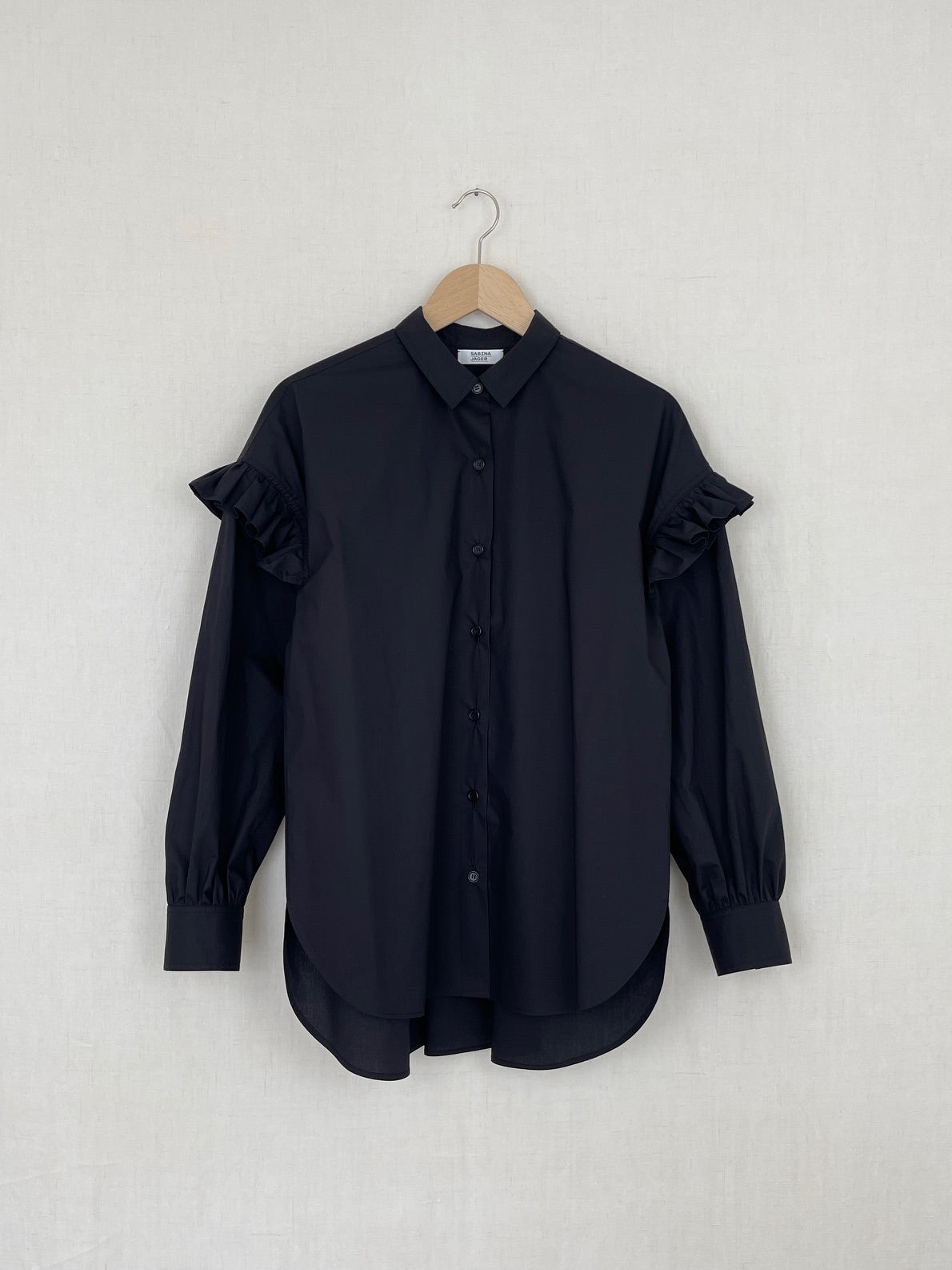 BLACK RUFFLED SHIRT - SIZE S