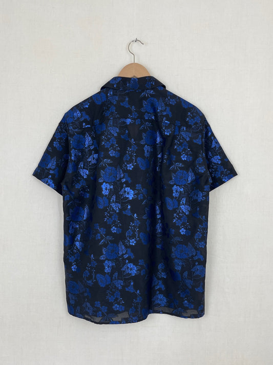SHIMMERING BLUE FLORAL SHIRT - SIZE 50